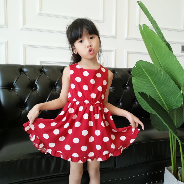 Sand beach parent-child summer dress new family three family short sleeve Polka Dot foreign style women"s dress