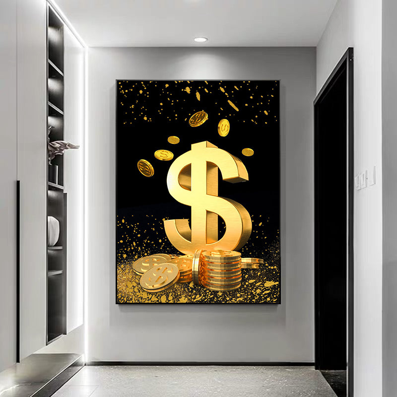 Abstract Dollar Painting Gold Coin Money Canvas Art Wall Poster