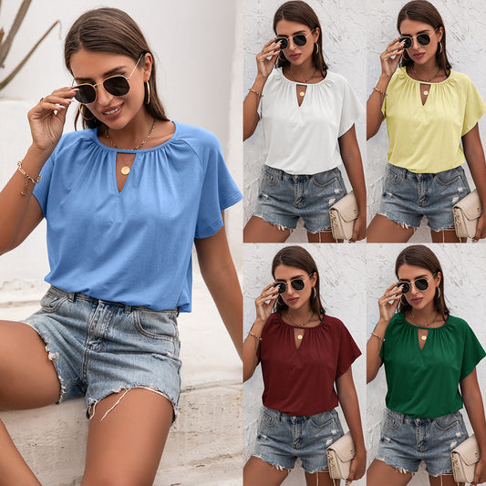 Women's New Round Neck Loose Hollow Short Sleeve T-Shirt