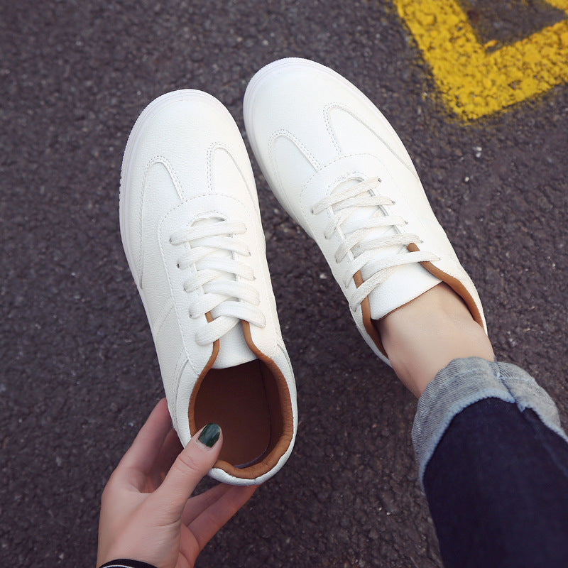 Spring Thick White Shoes Casual Shoes Female Korean Female Leather Shoes Solid Platform Shoes