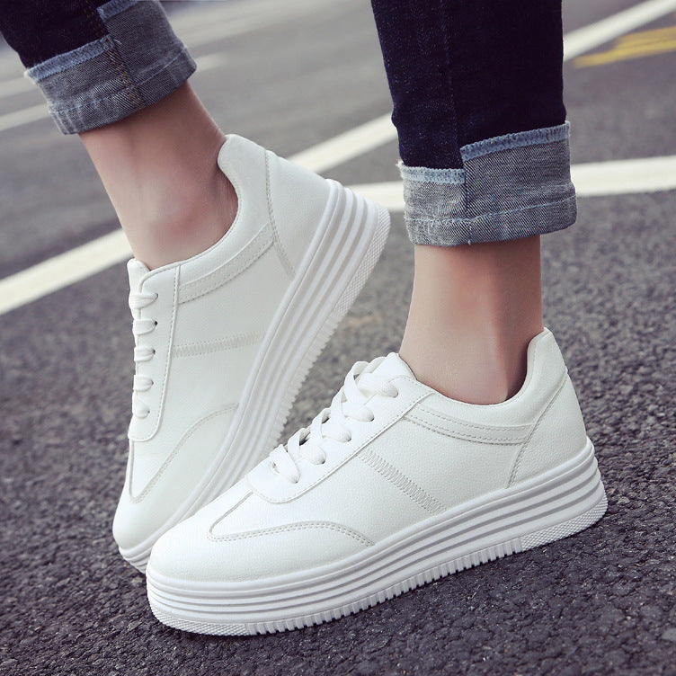 Spring Thick White Shoes Casual Shoes Female Korean Female Leather Shoes Solid Platform Shoes