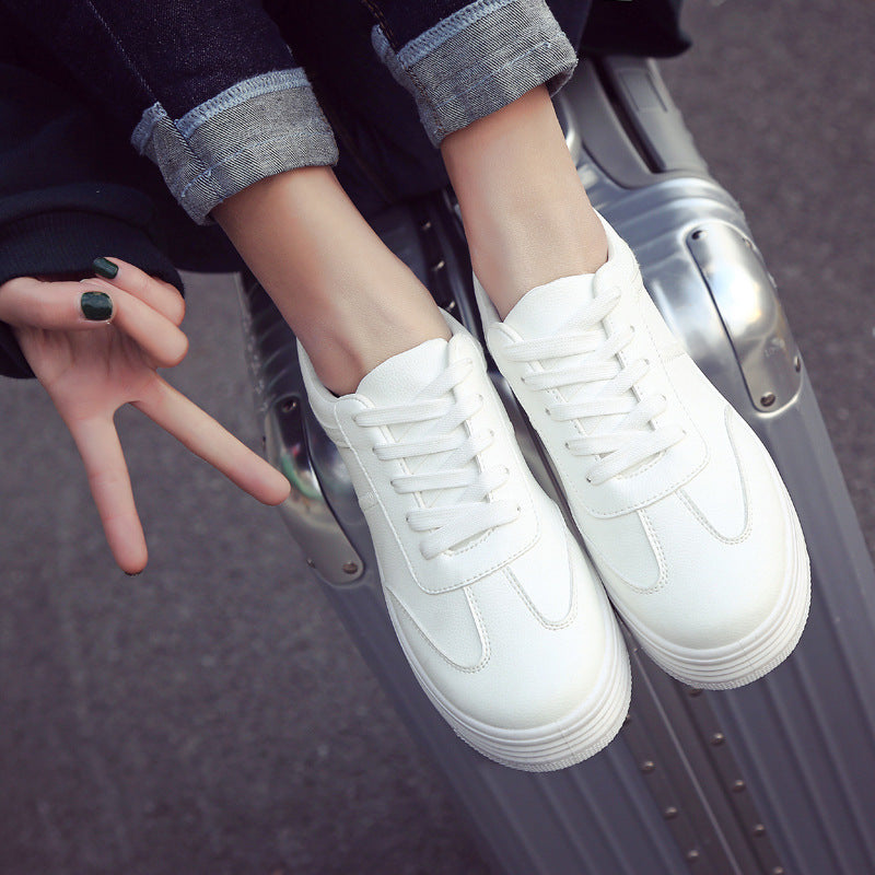 Spring Thick White Shoes Casual Shoes Female Korean Female Leather Shoes Solid Platform Shoes