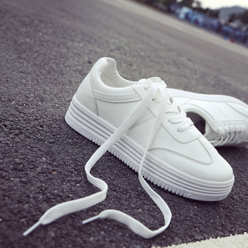 Spring Thick White Shoes Casual Shoes Female Korean Female Leather Shoes Solid Platform Shoes