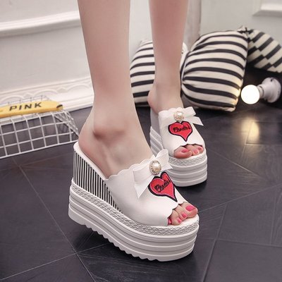 Summer Hyper Heel Slippers Female Summer Thick Bottom Waterproof Table Slope With Women's Shoes Heighten Fish Mouth Cool Drag Female