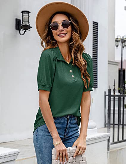 Shirt Button Down Neck Puff Sleeve Loose T Shirt Shirt