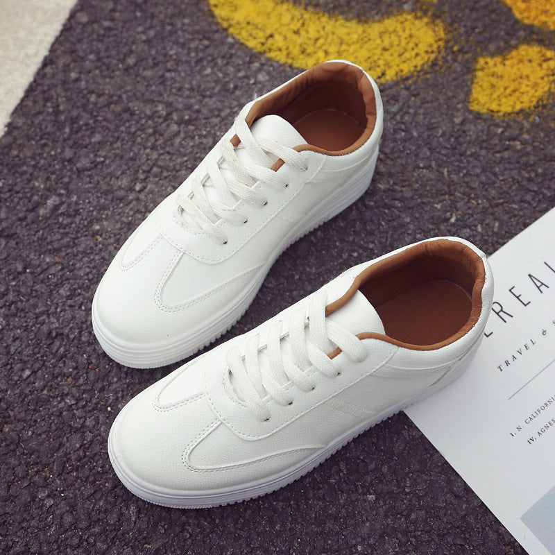 Spring Thick White Shoes Casual Shoes Female Korean Female Leather Shoes Solid Platform Shoes