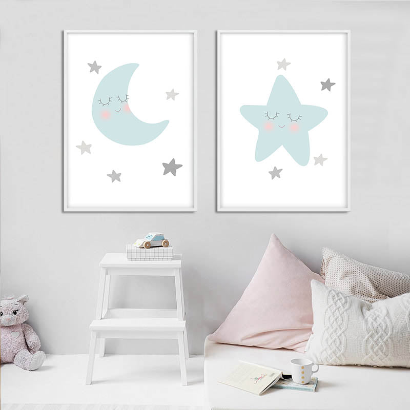 Moon Nebula Nursery Quote Children Poster Wall Art Canvas Painting