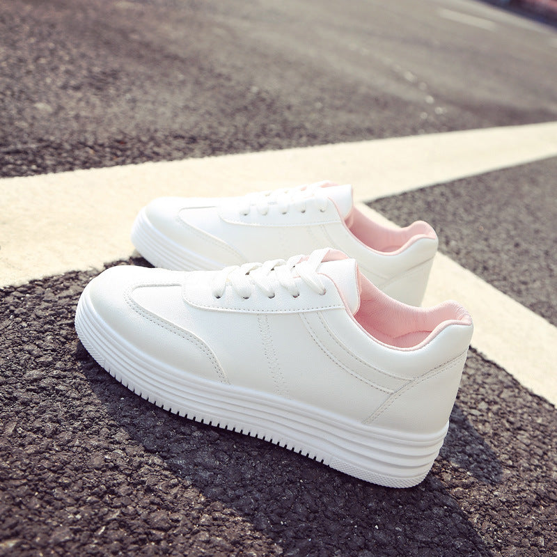 Spring Thick White Shoes Casual Shoes Female Korean Female Leather Shoes Solid Platform Shoes