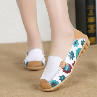 Autumn New White Shoes, Female Leather Sole Shoes, Women's Flat Shoes With Soft Soles, Mother's Shoes, Anti Skid, Flat Bottom, Middle And Old Age