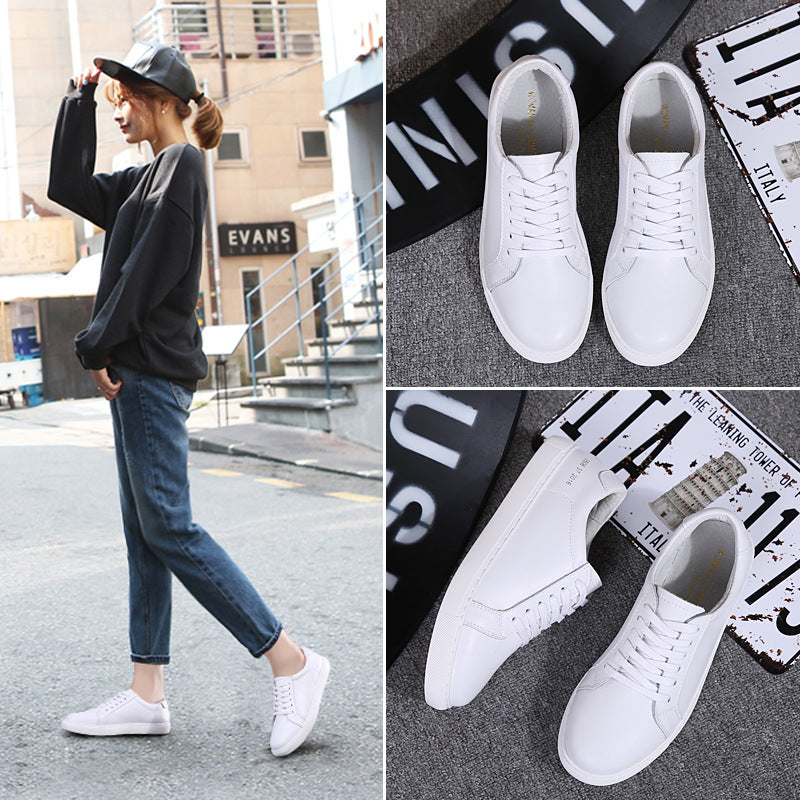 Winter New Lady White Shoe Leather Shoes Casual Shoes Female Korean Students Wholesale Manufacturers