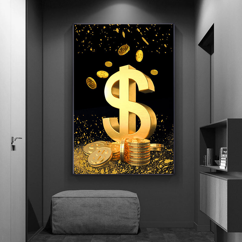 Abstract Dollar Painting Gold Coin Money Canvas Art Wall Poster