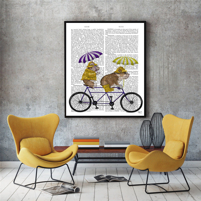 Dog And Bicycle Canvas Painting Wall Art Poster