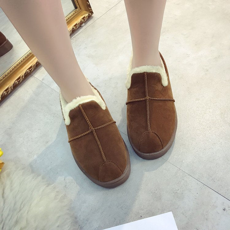 Bread shoes 2021 winter snow boots two Korean students short tube shoes slip-on plus velvet new female warm autumn