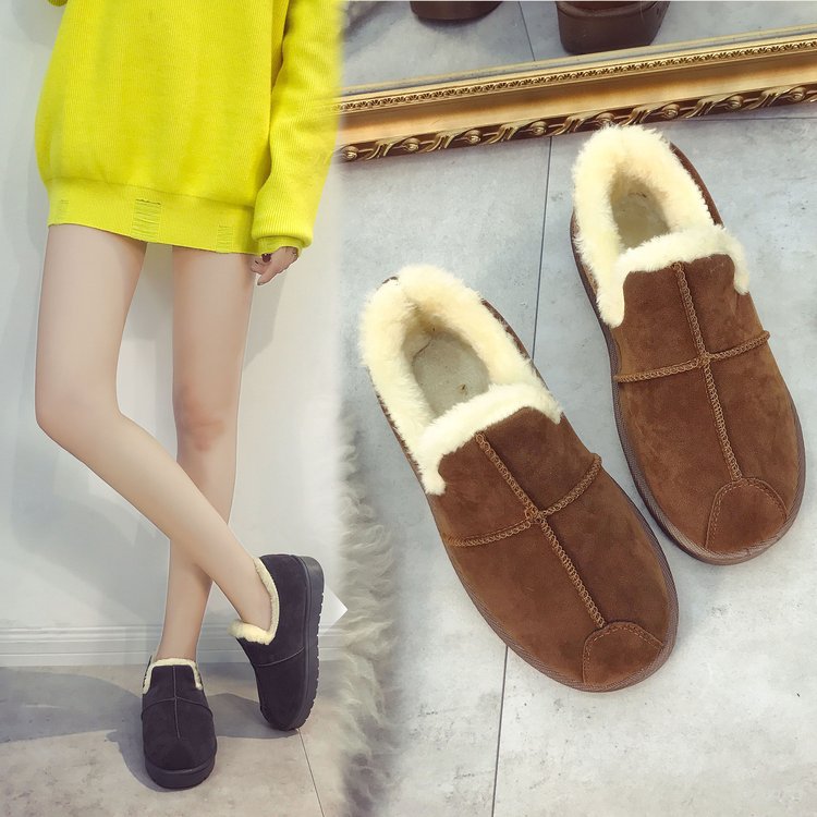 Bread shoes 2021 winter snow boots two Korean students short tube shoes slip-on plus velvet new female warm autumn