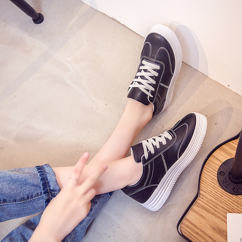 Spring Thick White Shoes Casual Shoes Female Korean Female Leather Shoes Solid Platform Shoes