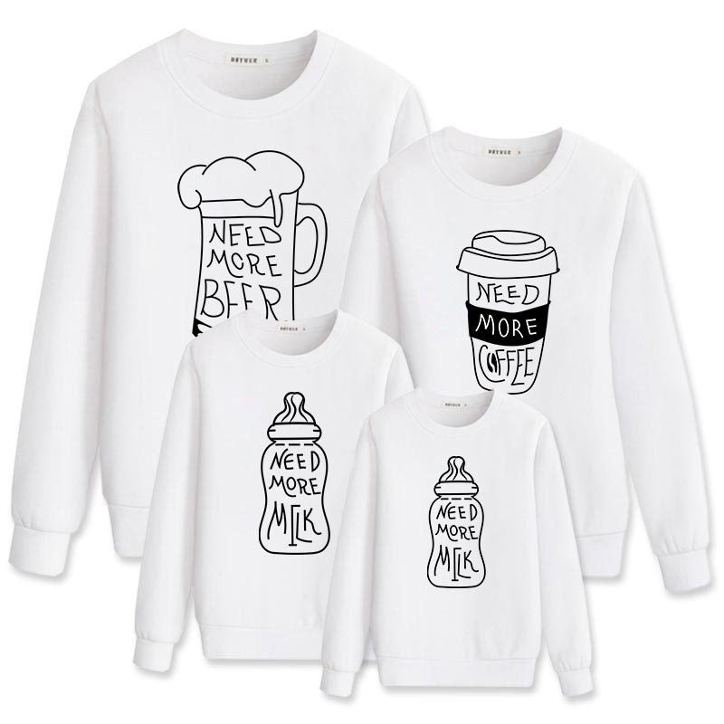 A Family Of Three Milk Tea Coffee Warm Heart Theme Letter Printed Sweater