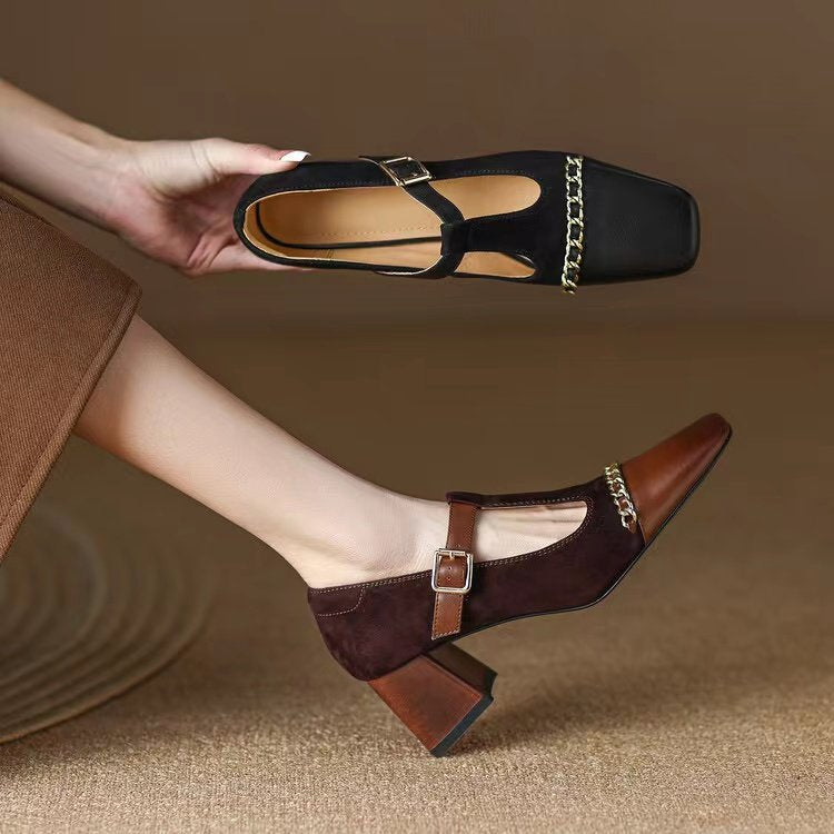 Retro Shallow Mouth Thick Single Shoes Female