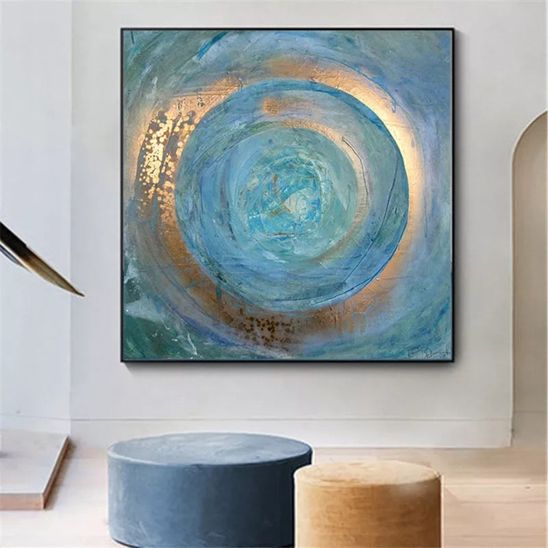 Abstract Blue Gold Canvas Mural Poster