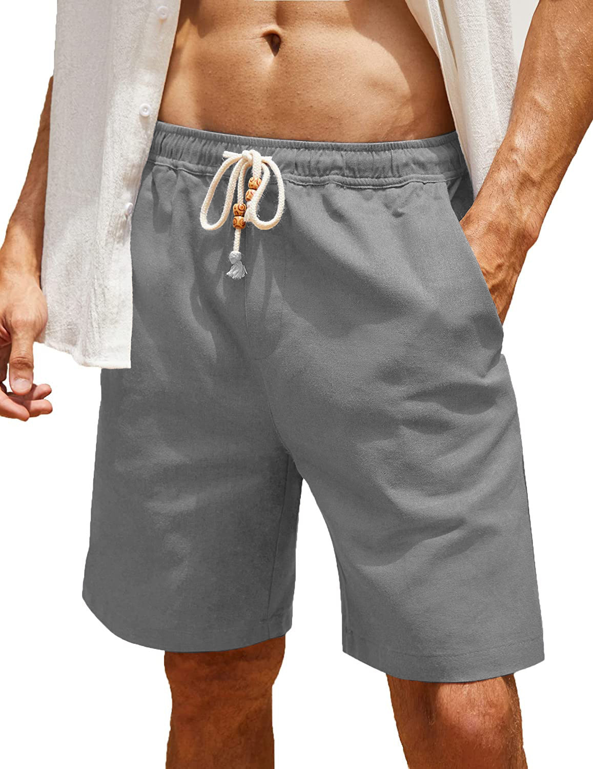 Men's Cotton And Linen Lace-up Plus Size Pocket Casual Shorts