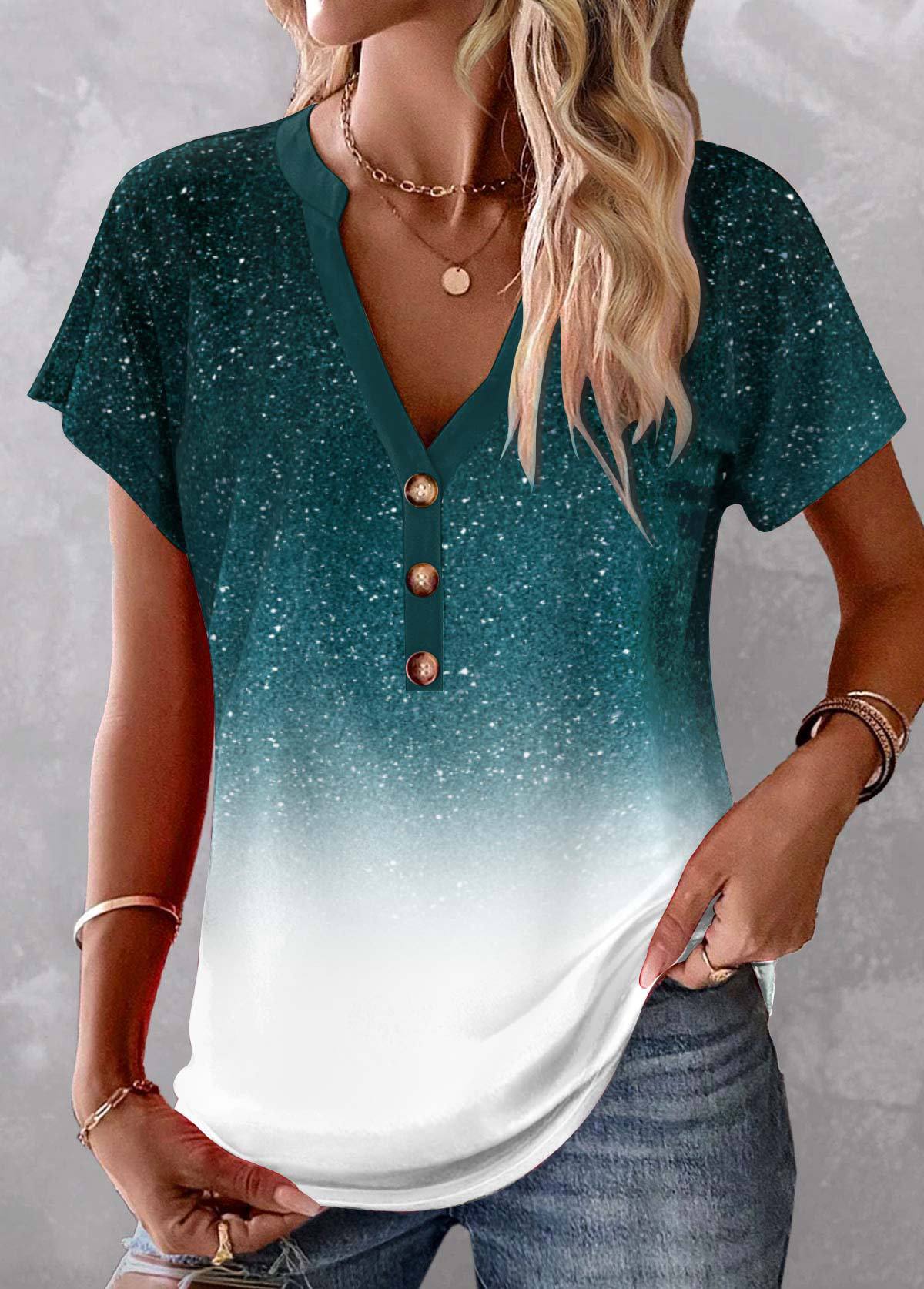 Multi Color Gradient Button Top Casual