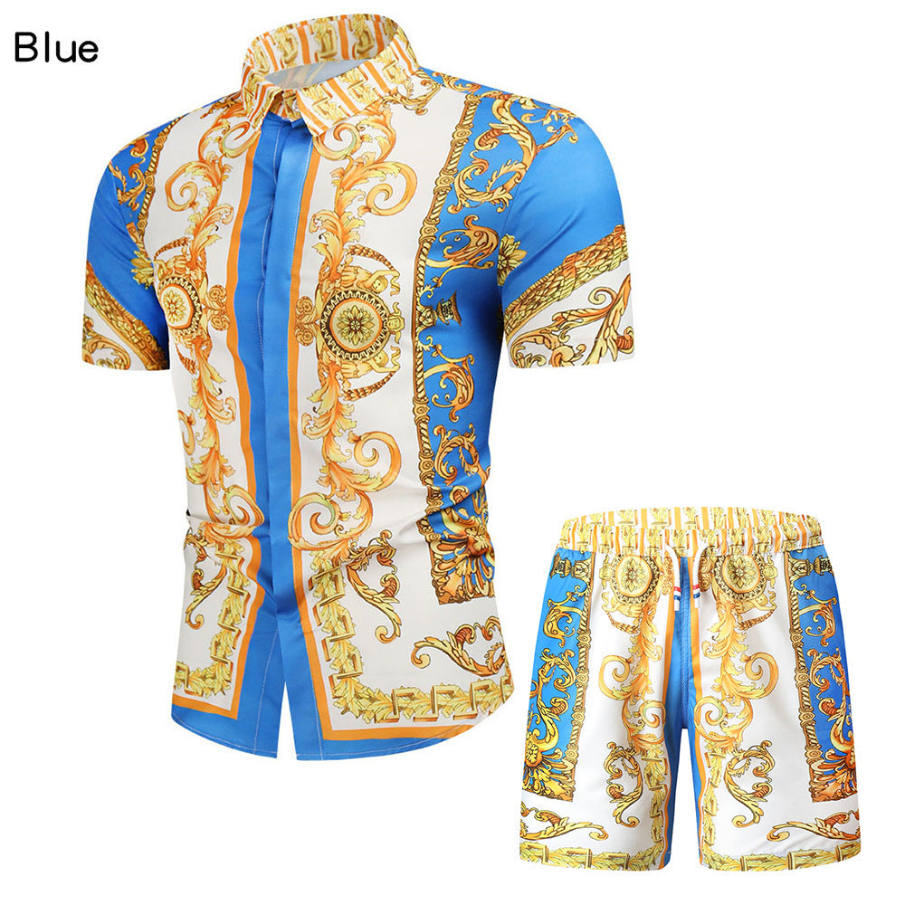 New Men's Short Sleeve Court Vintage Shirt Shorts Suit