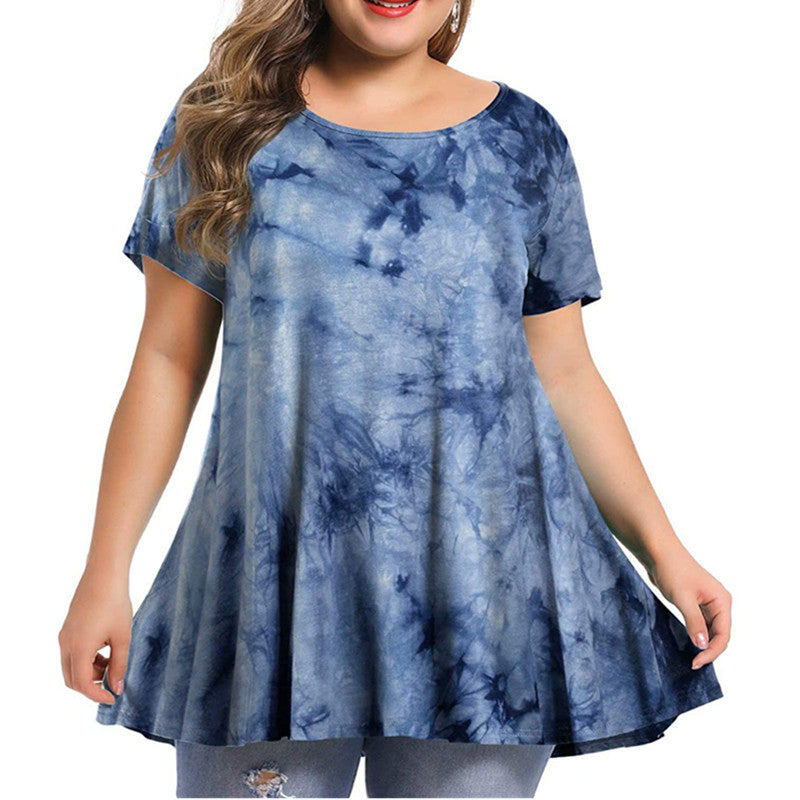 Women's New Fashion Round Neck Printing Large Size Short Sleeves