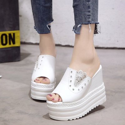 Summer Hyper Heel Slippers Female Summer Thick Bottom Waterproof Table Slope With Women's Shoes Heighten Fish Mouth Cool Drag Female