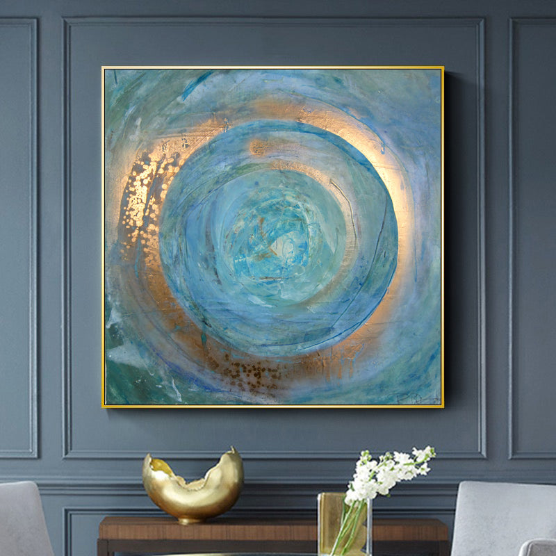 Abstract Blue Gold Canvas Mural Poster