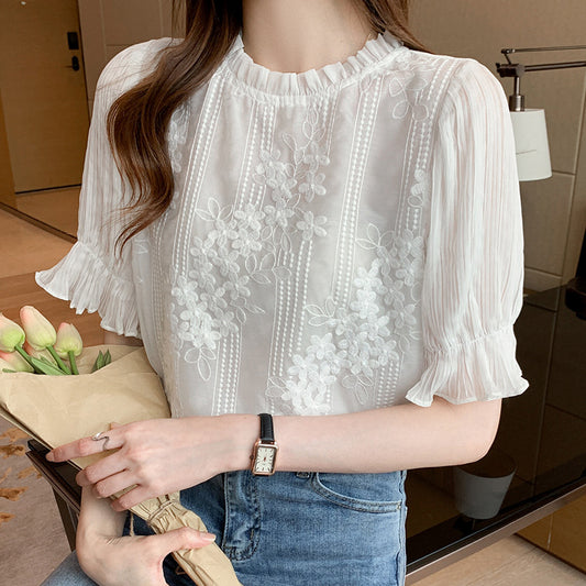 Flare Short Sleeve Chiffon Shirt Women Fashion