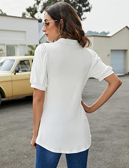 Shirt Button Down Neck Puff Sleeve Loose T Shirt Shirt