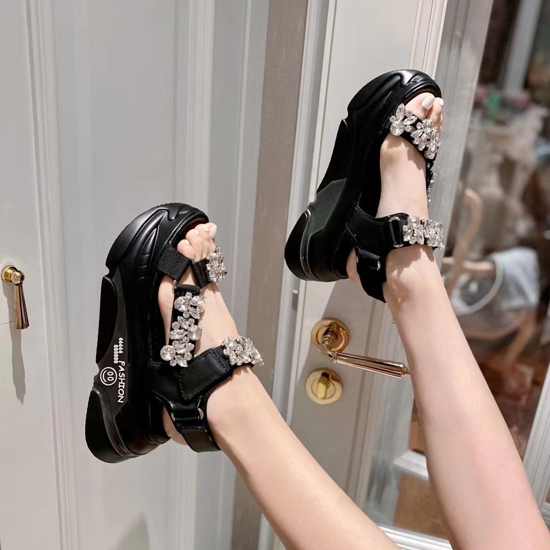 Rhinestone Platform Sandals Female Fairy Style Wild Bohemian Platform Shoes European Goods