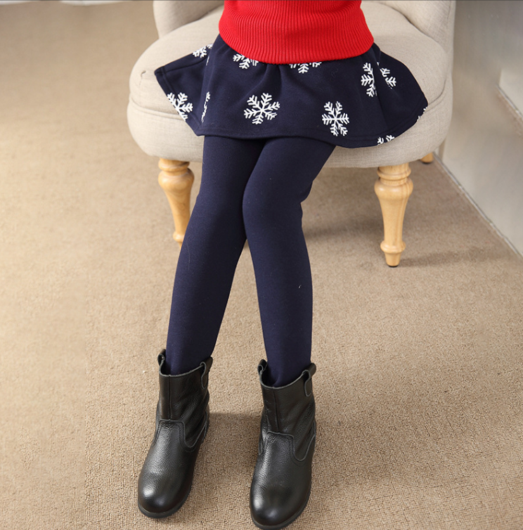 Fashion Girls Snowflake Print Plus Velvet Leggings