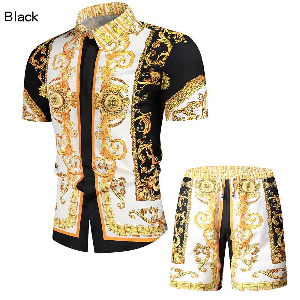 New Men's Short Sleeve Court Vintage Shirt Shorts Suit