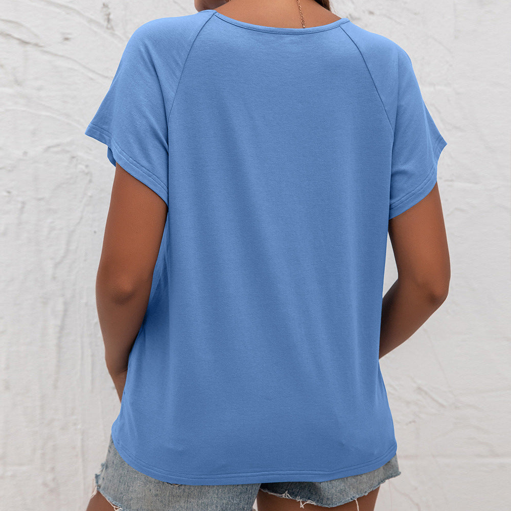 Women's New Round Neck Loose Hollow Short Sleeve T-Shirt