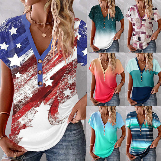 Multi Color Gradient Button Top Casual