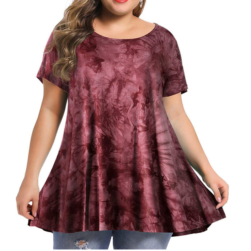 Women's New Fashion Round Neck Printing Large Size Short Sleeves