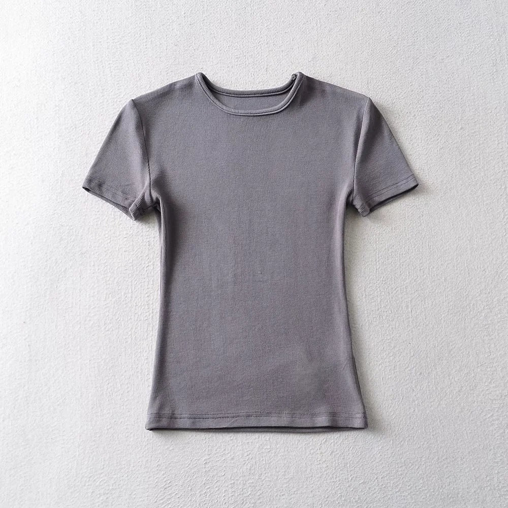 Women's Solid Color Round Neck Pullover Short Sleeve T-shirt