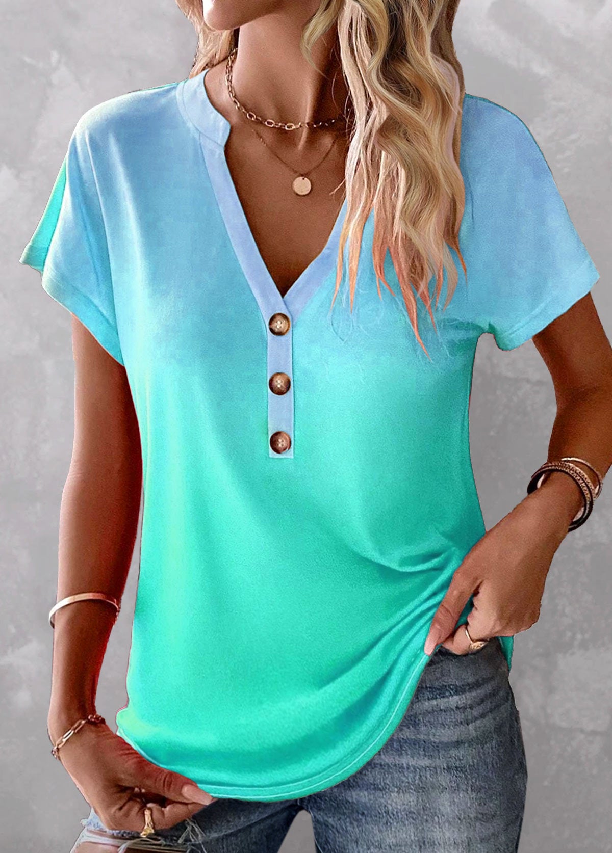 Multi Color Gradient Button Top Casual