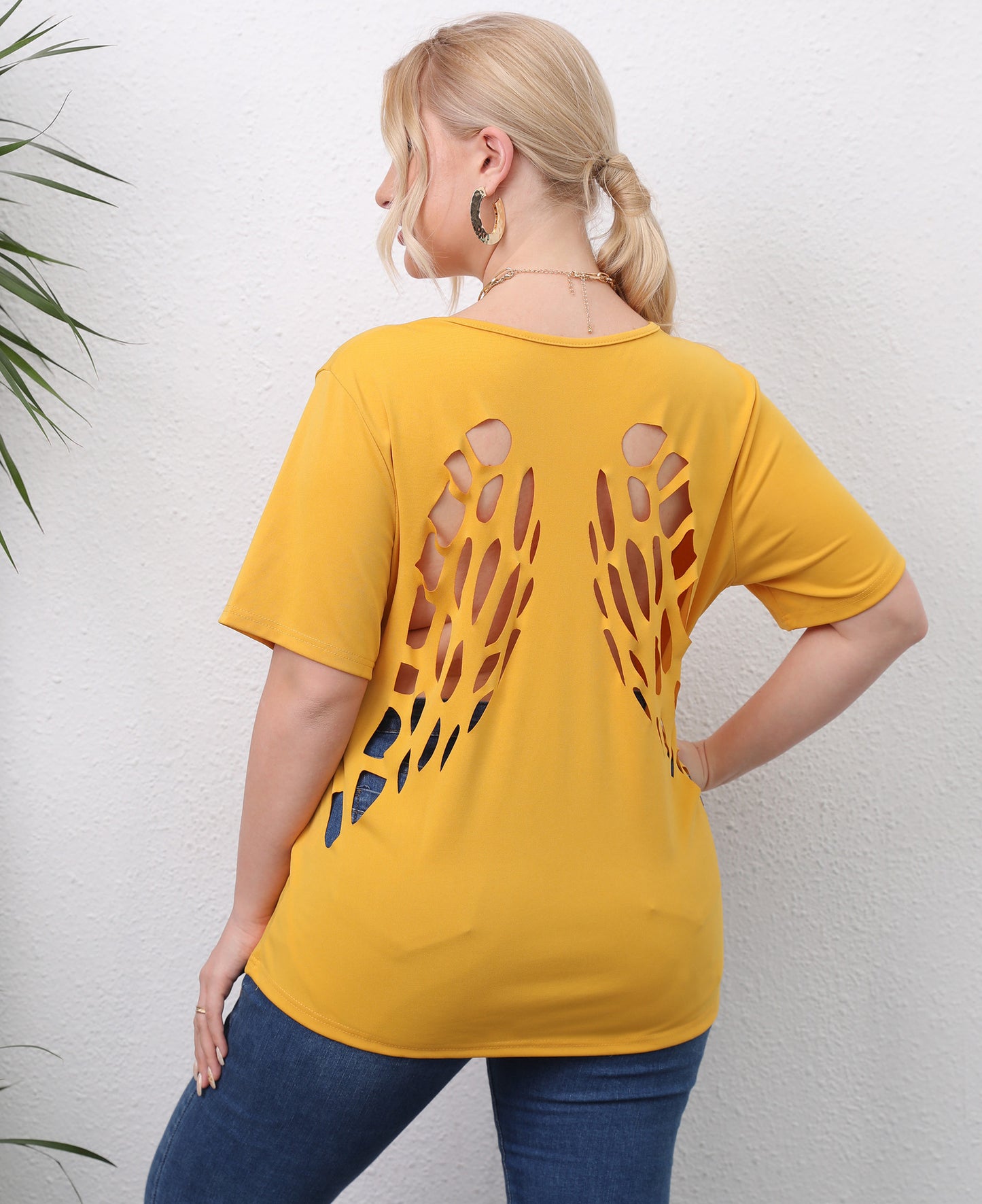 Women's Hollow Casual Angel Wings Short Sleeves