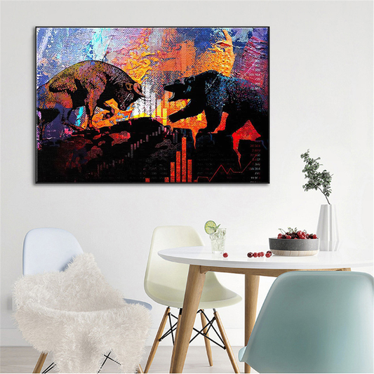 Bull And Bear Oil Color Wall Art Poster Canvas Painting