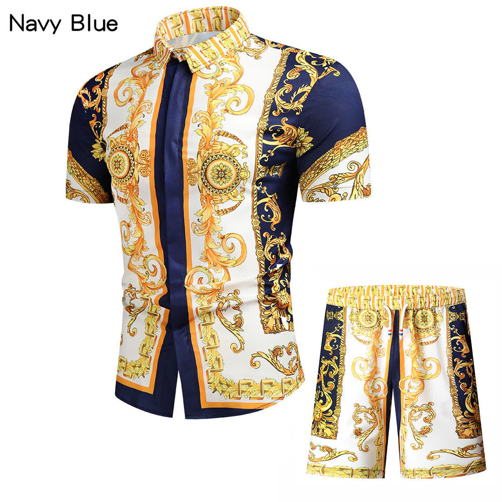 New Men's Short Sleeve Court Vintage Shirt Shorts Suit