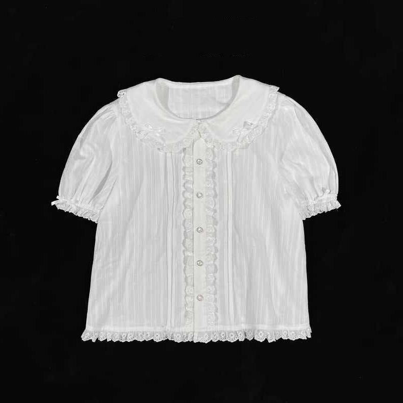 Summer Women's Lolita Peter Pan Collar Short Sleeve Shirt