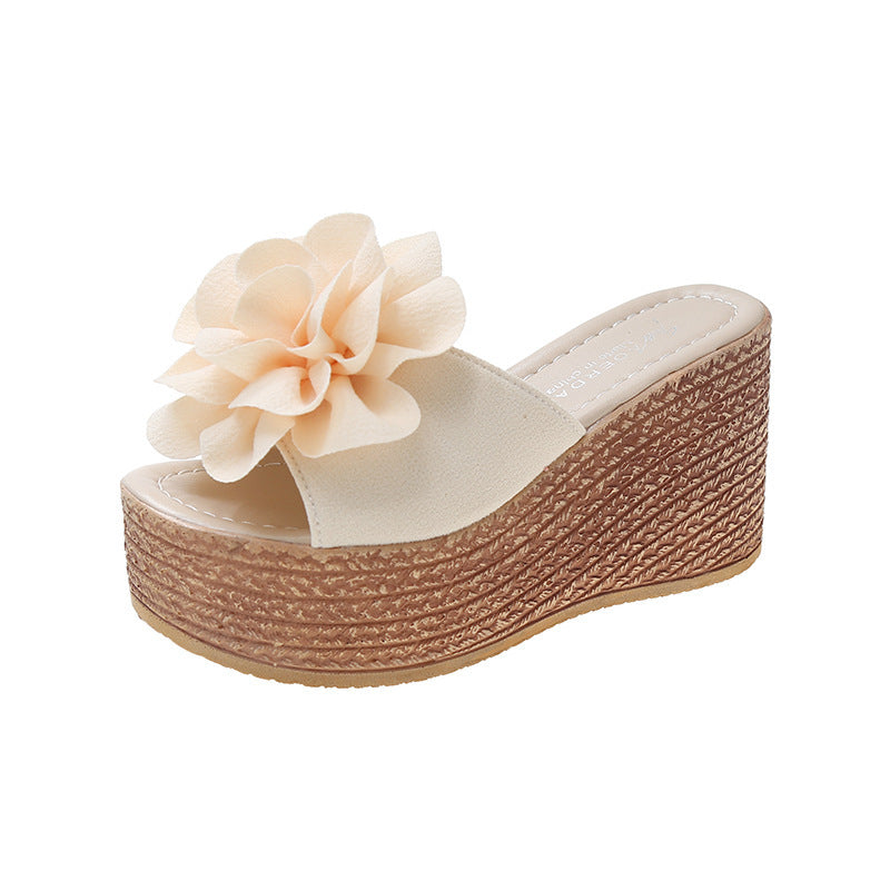 Women Wedge Slippers Summer Beach Platform Shoes Flower Peep Toe Female Sandals