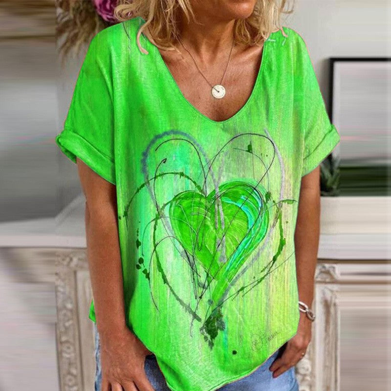 Graffiti Heart Print Loose Casual Short Sleeve T-Shirt