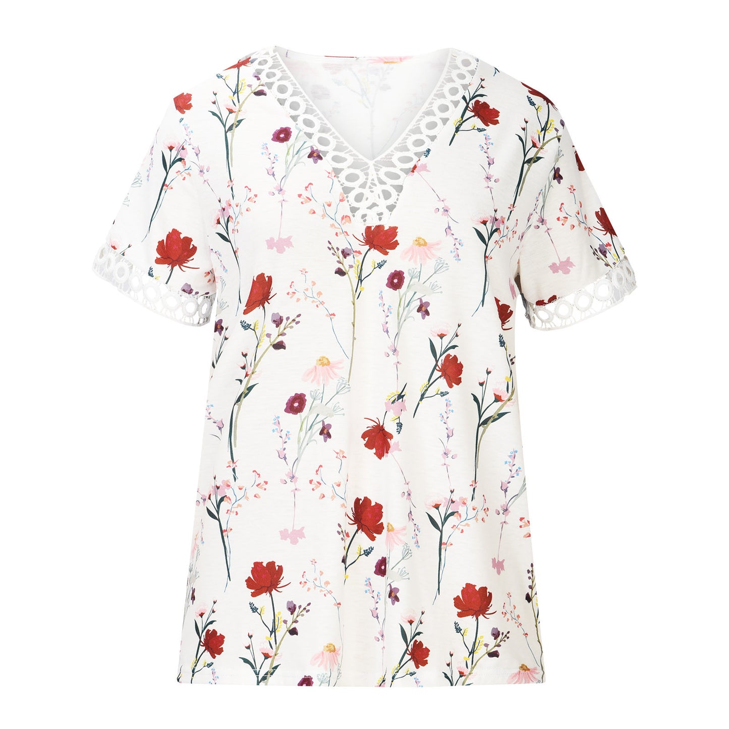 Leisure Holiday V Neck Flower Print Short Sleeve