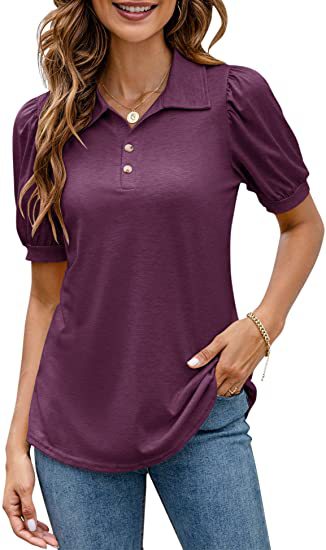 Shirt Button Down Neck Puff Sleeve Loose T Shirt Shirt