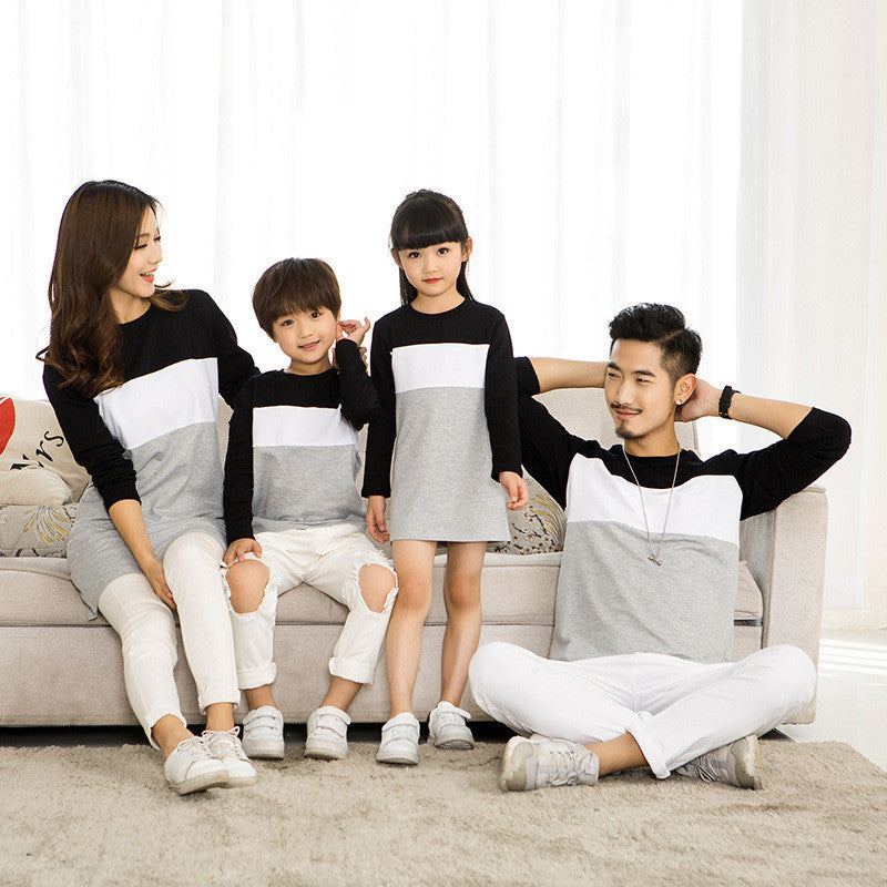 Colorblock Long-sleeved T-shirt For A Family Of Four Couples