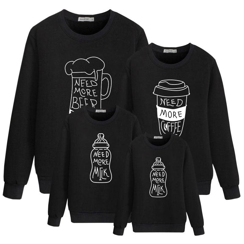 A Family Of Three Milk Tea Coffee Warm Heart Theme Letter Printed Sweater