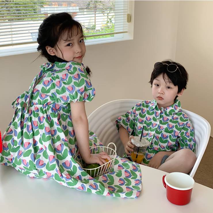 Baby Flower Shirt Top Children's Brother And Sister Clothes