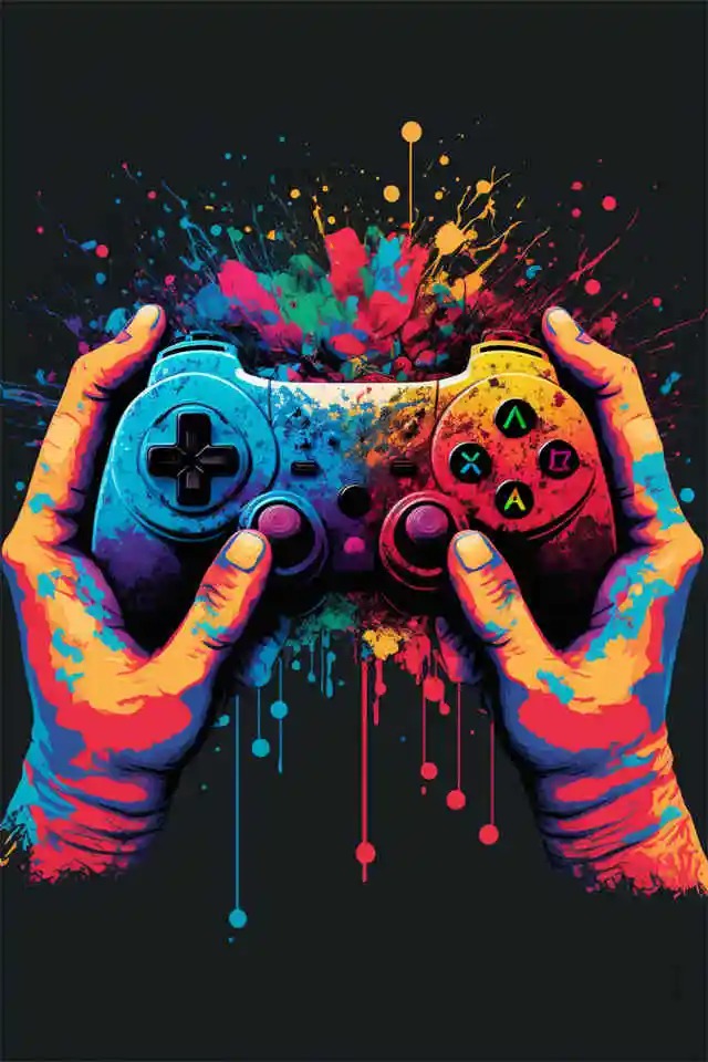 Colourful Neon Gamer Controller Canvas Poster